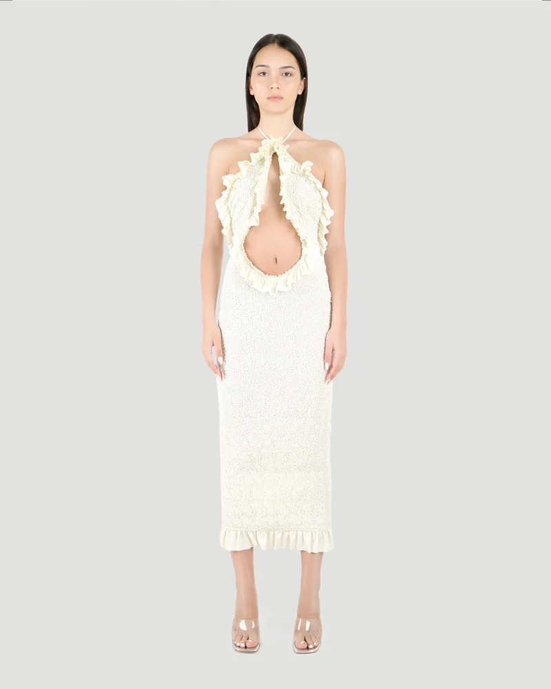 Ruffle Midi Dress in Smocked Jersey