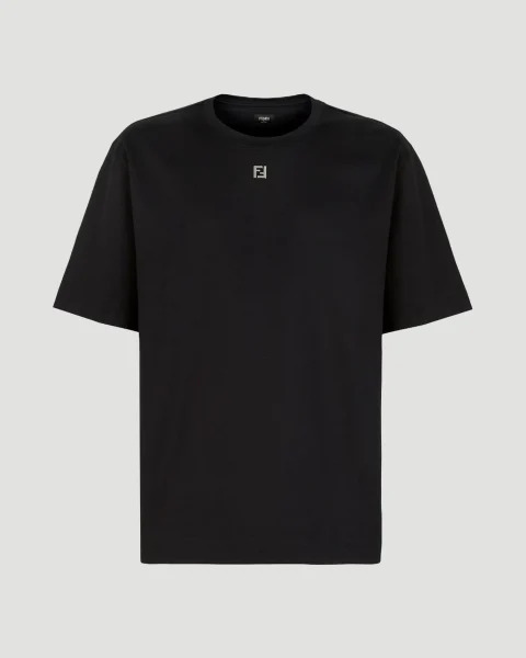 T-Shirt with Metal FF Appliqué in Black