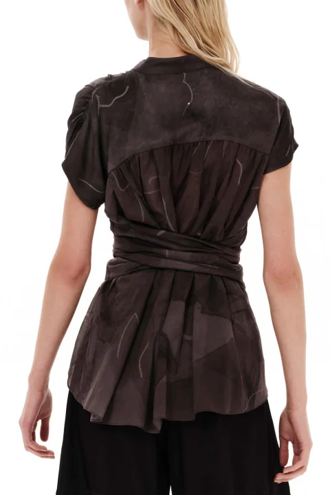 Top "Abstract Silkiness" Wrap Top S24356 13383-charcoalgreyprinted — снимка 2