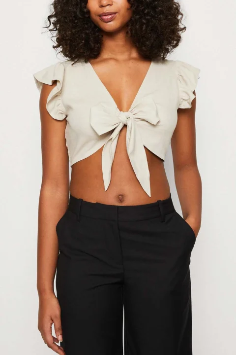 Top Vmmymilo Sl Crop Tie Top Wvn Ga 10282510 11-0602 TCX snow white — снимка 2
