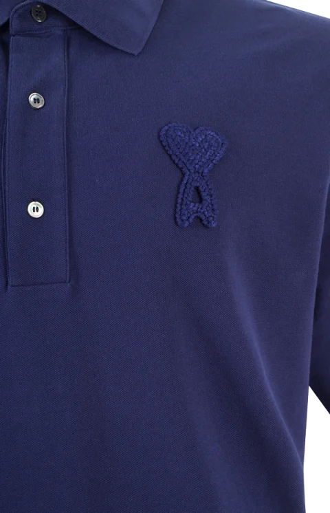 Cotton Ami de Coeur Knitted Patch Polo in Blue — снимка 2