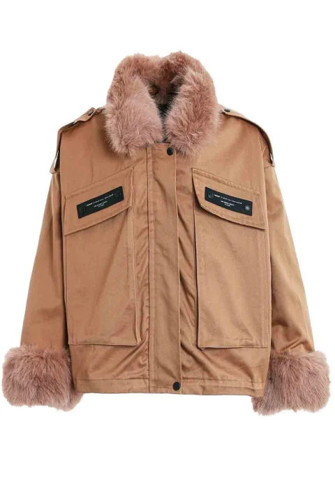 Яке Women Teddy Canvas Patches Fur MW094070829 camel