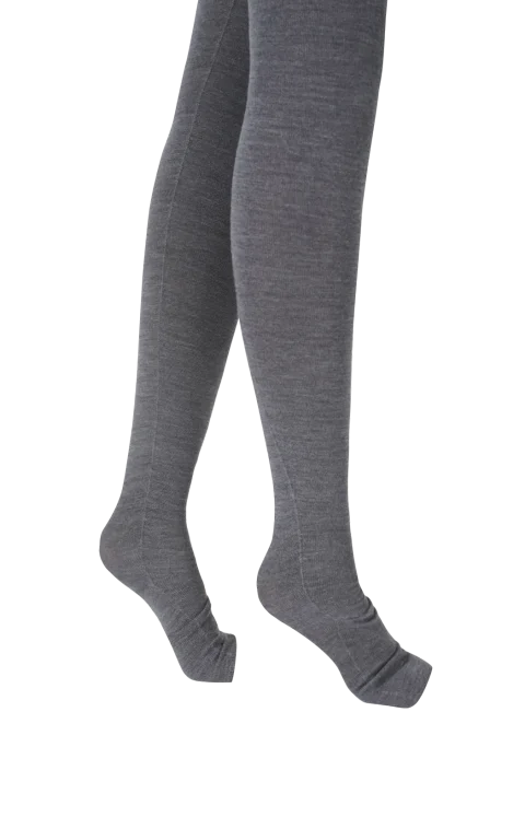 Logo-embroidered knitted wool leggings in Grey — снимка 2