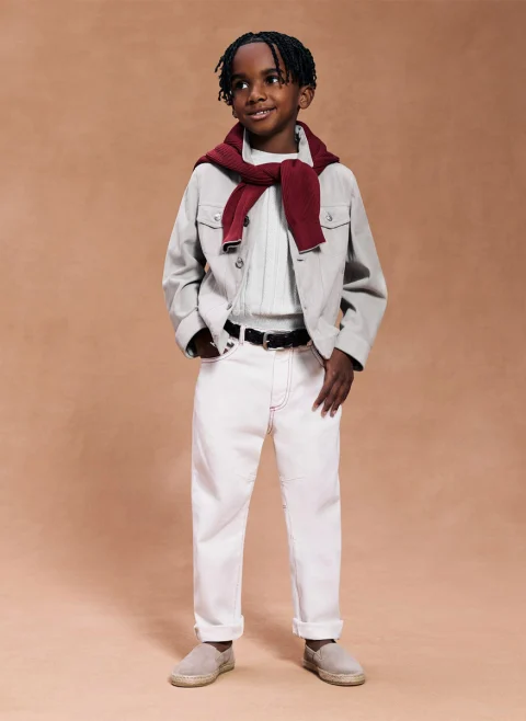 Деним с контрастни детайли Brunello Cucinelli Kids 8 — снимка 9