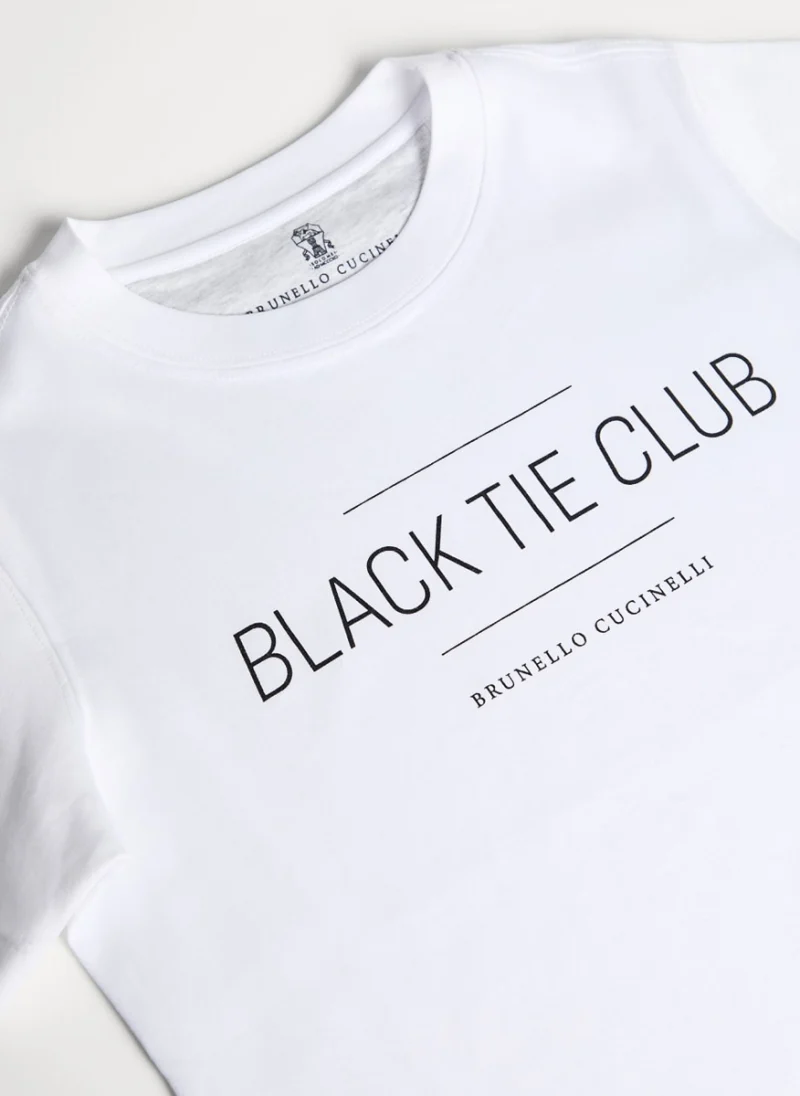 Тишърт с принт 'Black Tie Club' Brunello Cucinelli Kids 10 — снимка 3