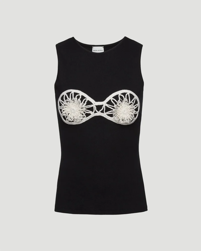 Crochet Bra Tank Top in Black