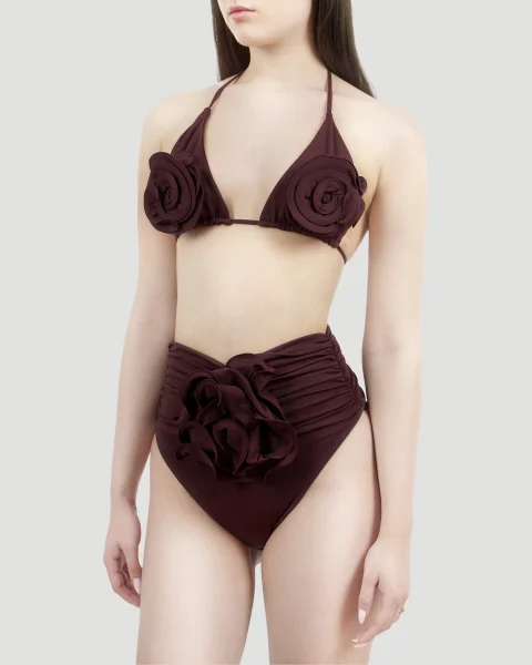 High-Waisted Floral Appliqué Swim Bottom in Brown — снимка 2