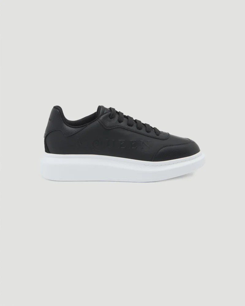 Women's Oversized Sneakers in Black with Black Leather Heel
