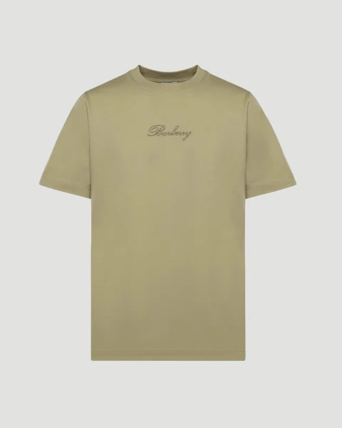 Check Cursive Logo Cotton T-Shirt in Beige