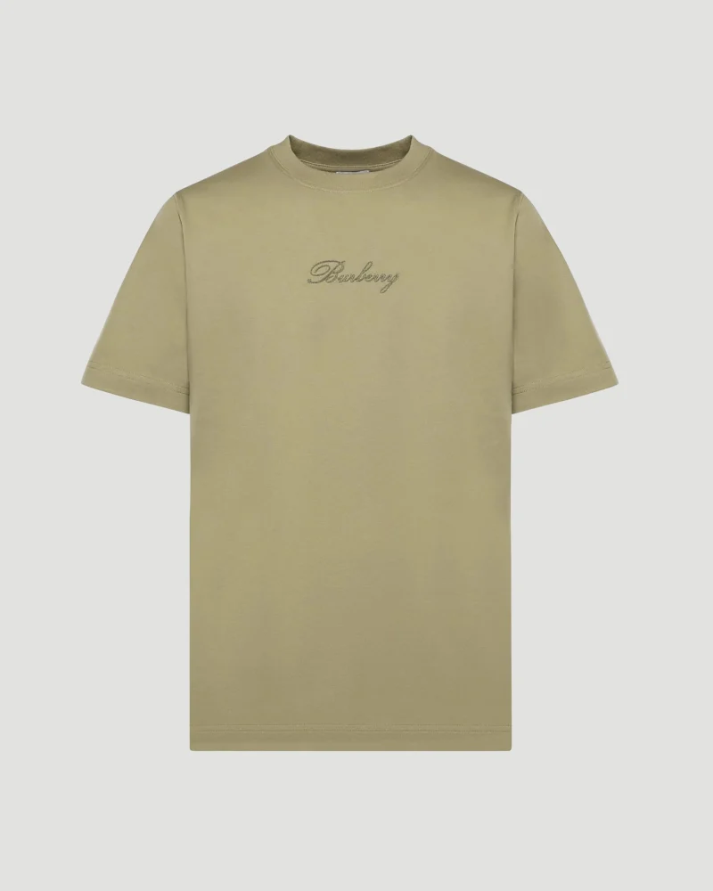 Check Cursive Logo Cotton T-Shirt in Beige