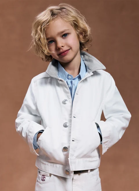 Яке от деним с велурени детайли Brunello Cucinelli Kids 8-10 — снимка 4
