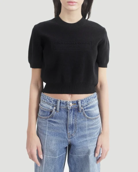 Cropped T-Shirt in Black — снимка 2