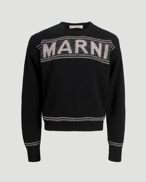 Black Wool Jumper with Maxi Marni Intarsia