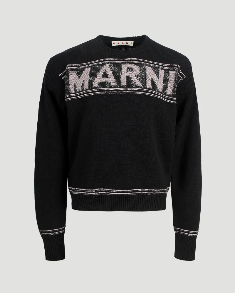 Black Wool Jumper with Maxi Marni Intarsia