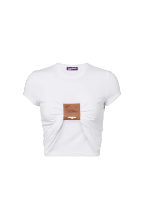 Baby Tee With Leather Tag Detail in White