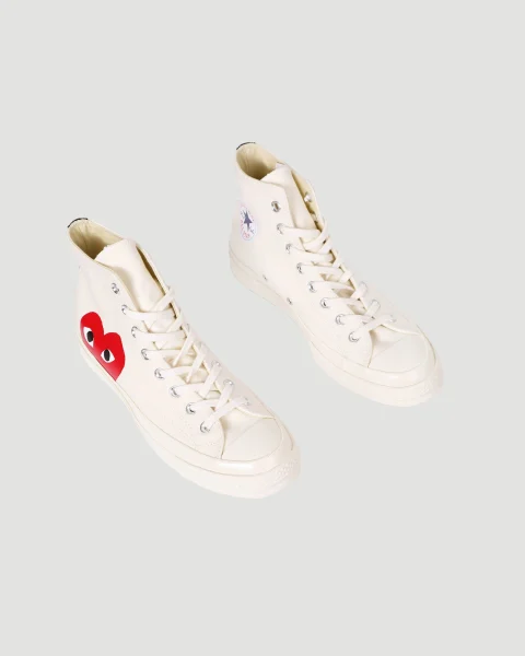 Converse x Comme des Garçons Play High Top Sneakers in White — снимка 3