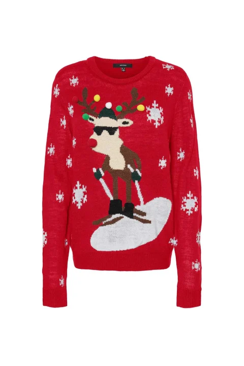 Плетени Vmrudolf Ls O-Neck Blouse Xmas Man 10272460 18-1663 Chinese Red/Wartwork