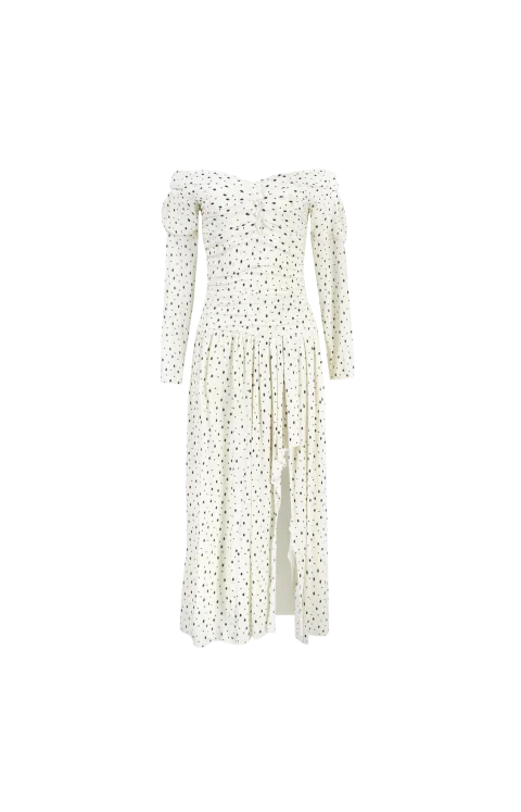 Giovana Polka-Dot Puff-Sleeve Midi Dress