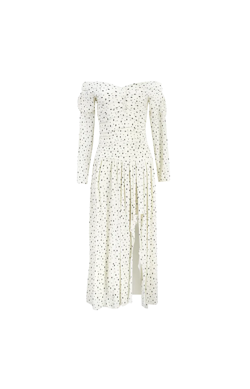 Giovana Polka-Dot Puff-Sleeve Midi Dress