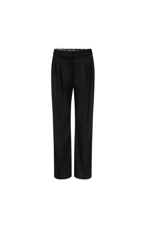 Saul Lace Trim Pleated Trousers in Black