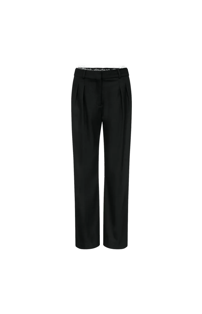 Saul Lace Trim Pleated Trousers in Black