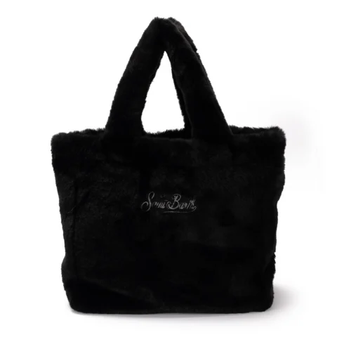 Дамска черна чанта Colette Soft Fur SAINT BARTH — снимка 6