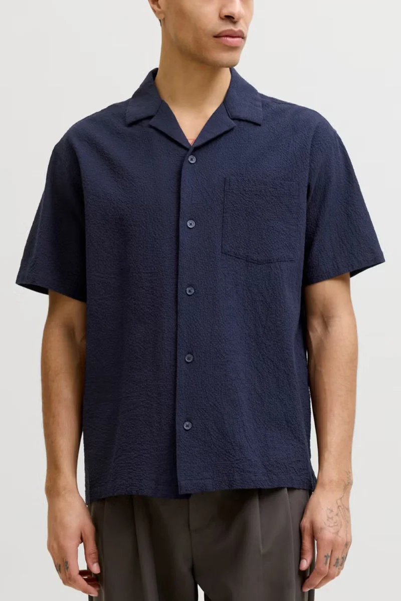 Риза Jprblashawn Seersucker S/S 12295815 19-3924 TCX night sky — снимка 2