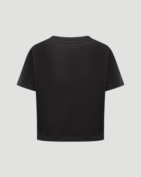 V Neck Cropped T-Shirt in Black — снимка 2