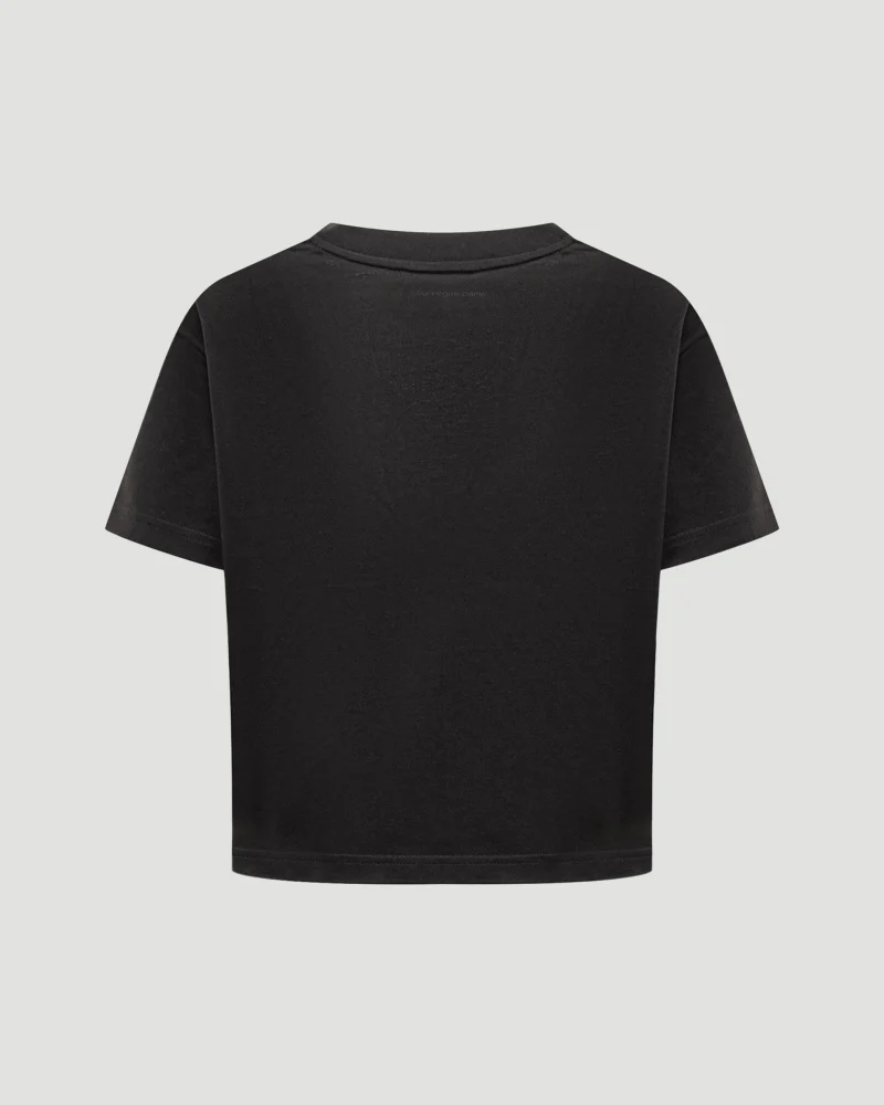 V Neck Cropped T-Shirt in Black — снимка 2