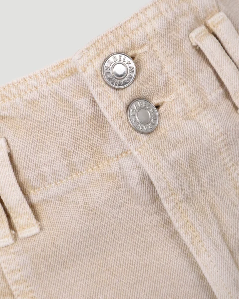 Tucson High Waist Cotton Denim Pants in Beige — снимка 3