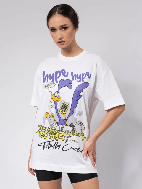 Бяла овърсайз тениска TOTALLY x hype
