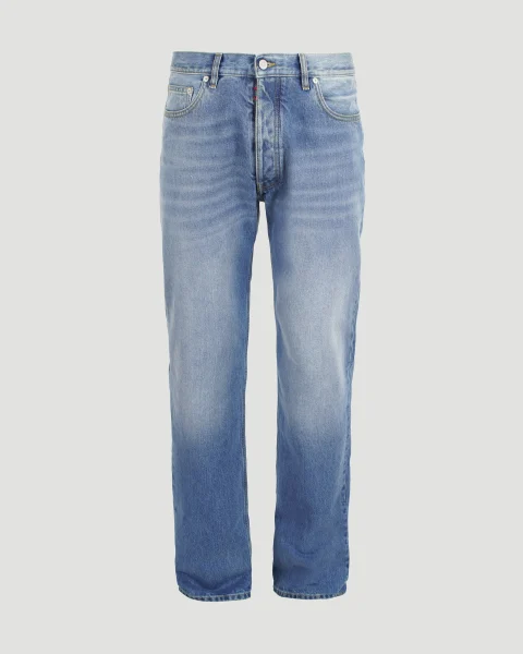 Stone Washed Straight-Leg Jeans