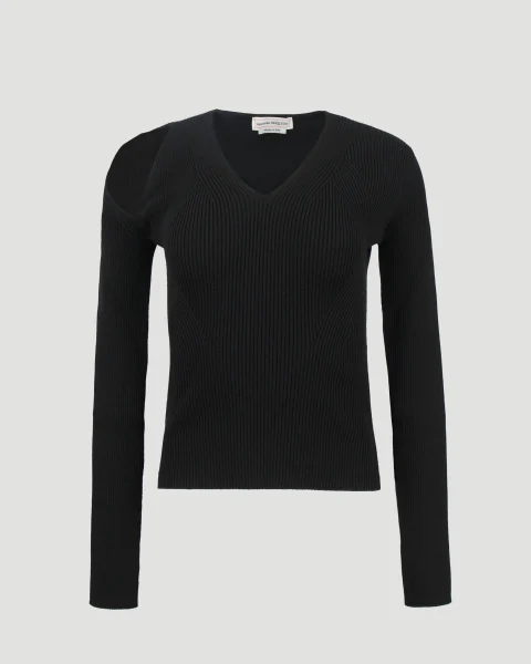 Stretch Wool Pullover with Cut-Out