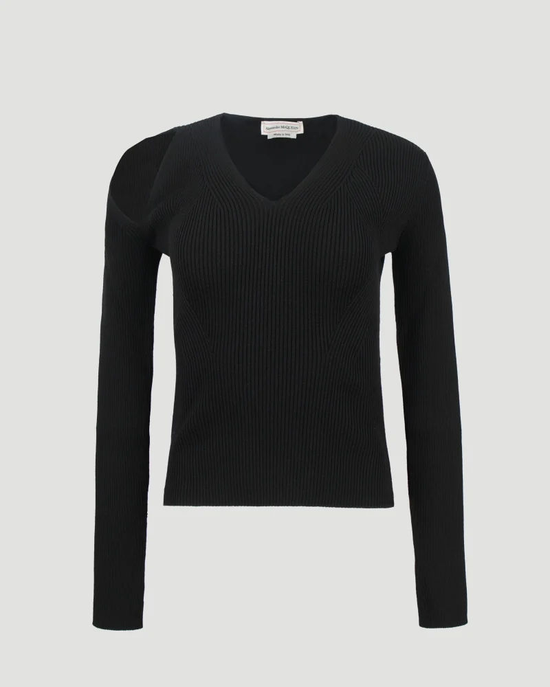 Stretch Wool Pullover with Cut-Out