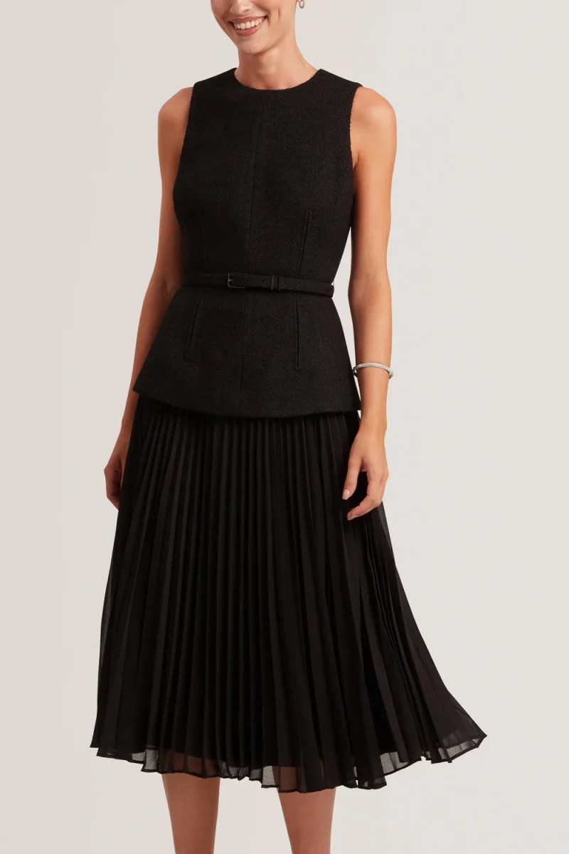 Рокля Raddimk Boucle Top Pleated Midi 285302 black — снимка 2