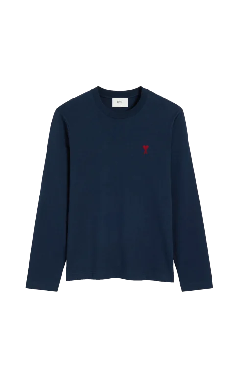 Navy Cotton Longsleeves T-Shirt with Ami de Coeur