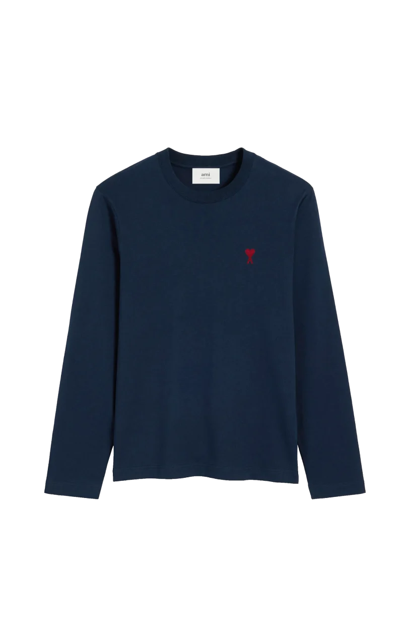 Navy Cotton Longsleeves T-Shirt with Ami de Coeur