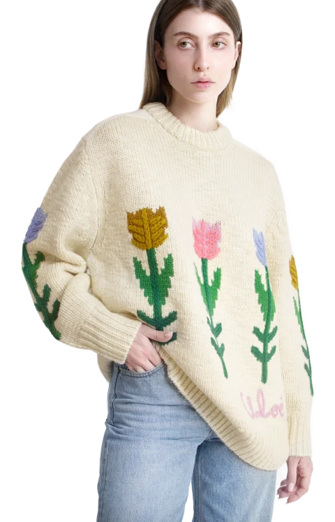 Wool Oversized Logo Sweater in Coconut Milk — снимка 2