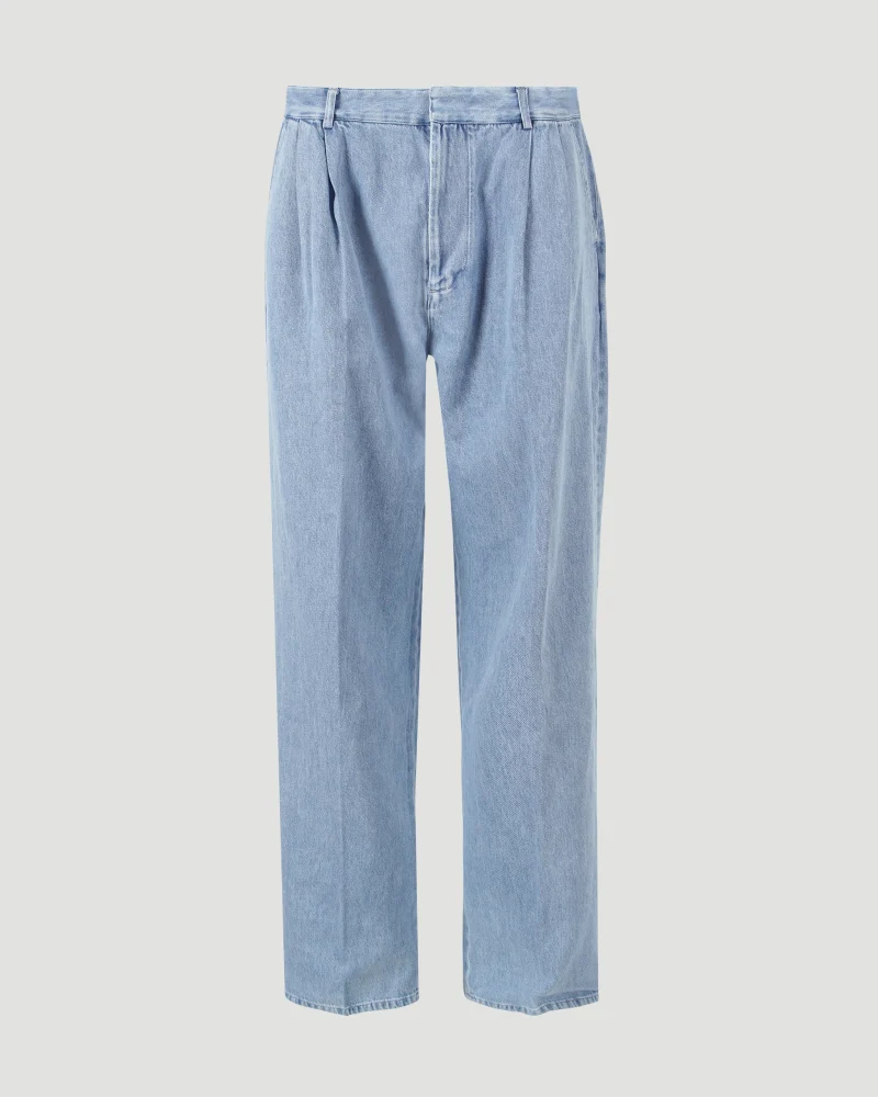 Oversized Pleated Trousers in Medium Blue