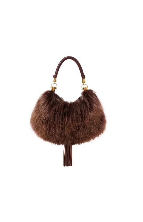 Small Marcie Foulard Hobo Bag in Brown Pony Leather & Shearling — снимка 2
