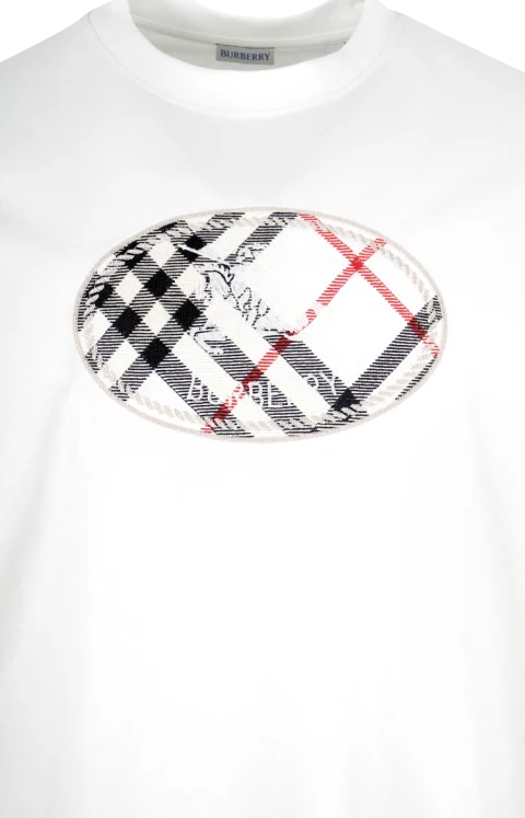 Check Knight Stamp Cotton T-Shirt in Chalk — снимка 2