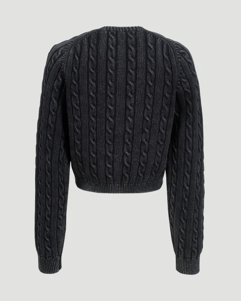 Organic Cotton Cable-Knit Cropped Cardigan — снимка 3