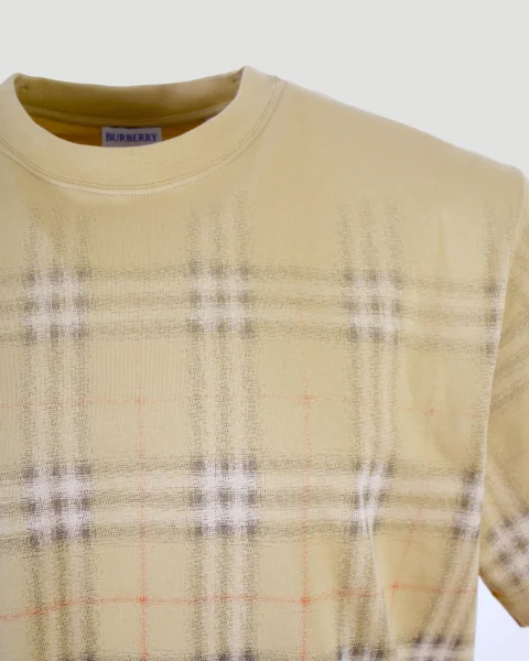 Gradient Check Cotton T-Shirt in Beige — снимка 3