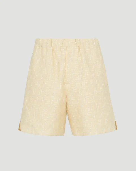 Yellow Linen FF Jacquard Shorts
