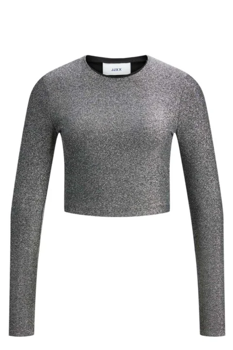 Top Jxfeline Ls Rib Glitter Tee 12221904 14-5002 TCX Silver