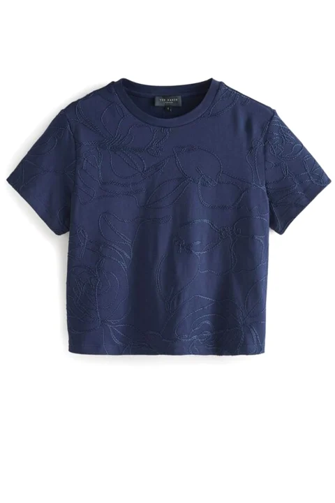 T-Shirt Agaly Short Sleeve All Over Embroidered Boxy 278535 navy