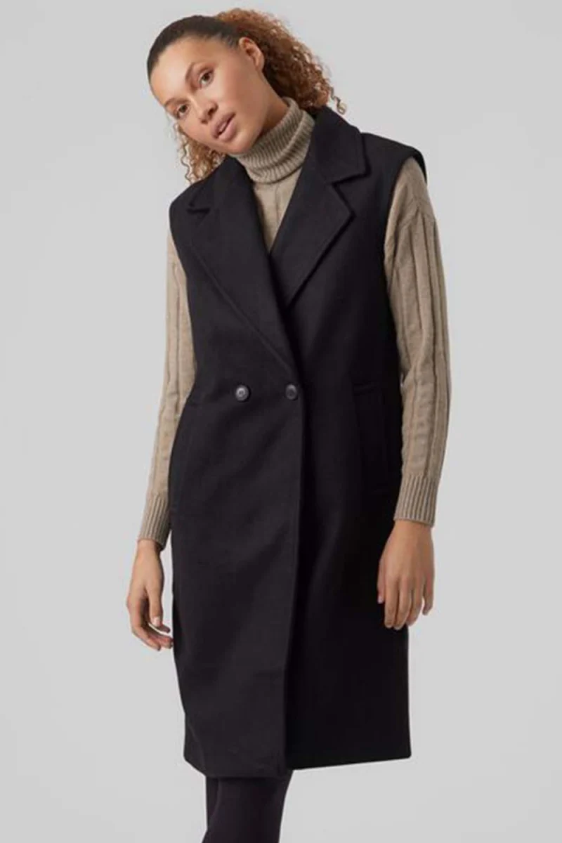 Coat Vmspencer Long Waistcoat Boos 10267448 C-N10 Black — снимка 2