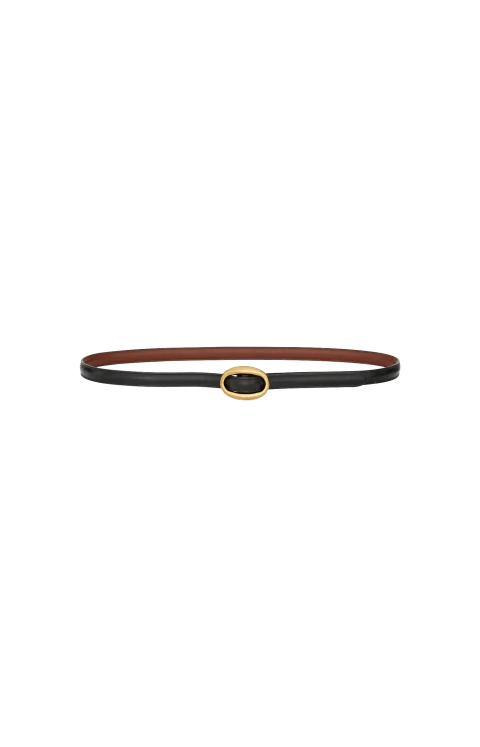 Oval Buckle Thin Reversible Belt in Smooth Leather in Black/Clay — снимка 4