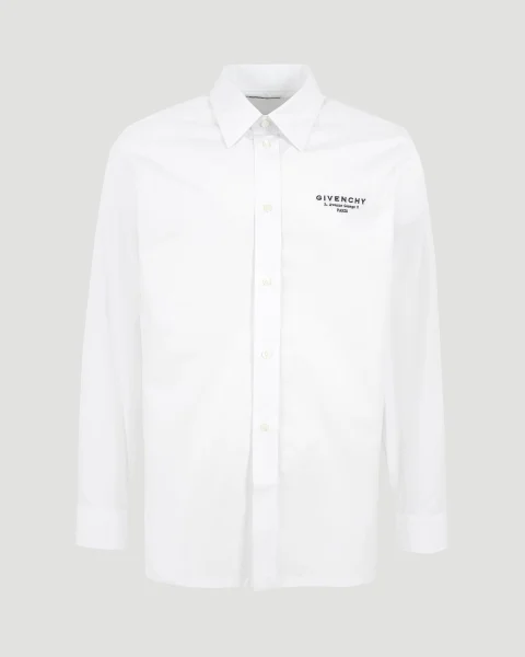 White Poplin Shirt with Logo Embroidery
