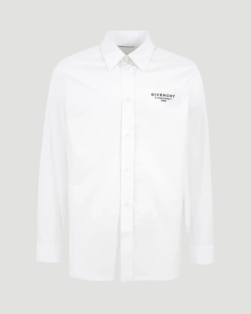 White Poplin Shirt with Logo Embroidery